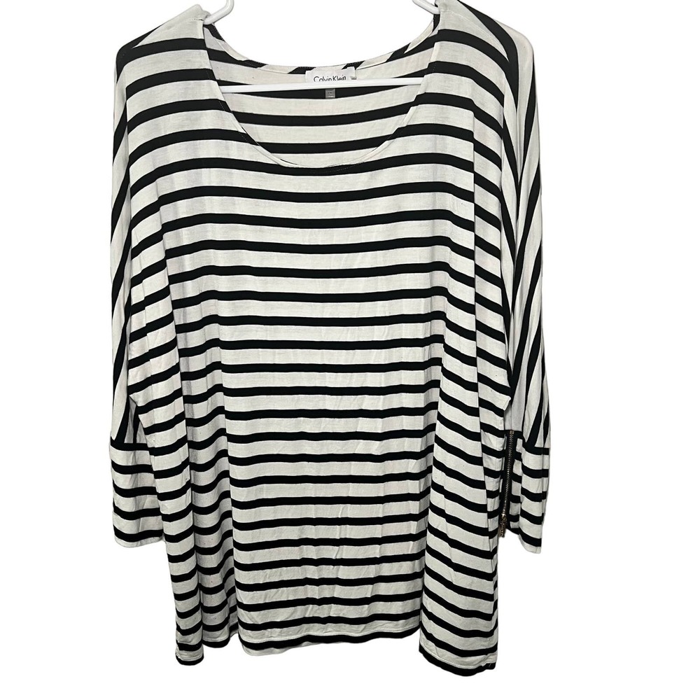 Women's Calvin Klein Striped Shirt and zippered cuffs Size 1X